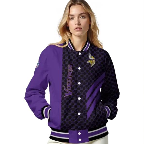 minnesota vikings triple side stripes purple black varsity jacket latest model