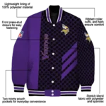 minnesota vikings triple side stripes purple black varsity jacket best selling