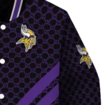 minnesota vikings triple side stripes purple black varsity jacket best selling