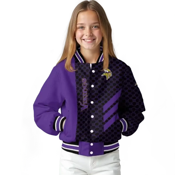 minnesota vikings triple side stripes purple black varsity jacket top rated