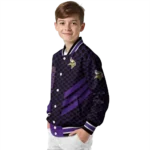 minnesota vikings triple side stripes purple black varsity jacket best selling