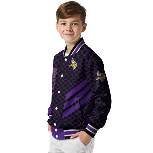 minnesota vikings triple side stripes purple black varsity jacket trendy