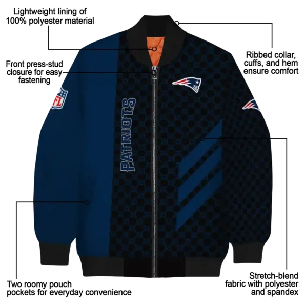 new england patriots triple side stripes blue black bomber jacket new arrival