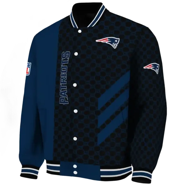 new england patriots triple side stripes blue black varsity jacket best selling