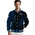 new england patriots triple side stripes blue black varsity jacket best selling
