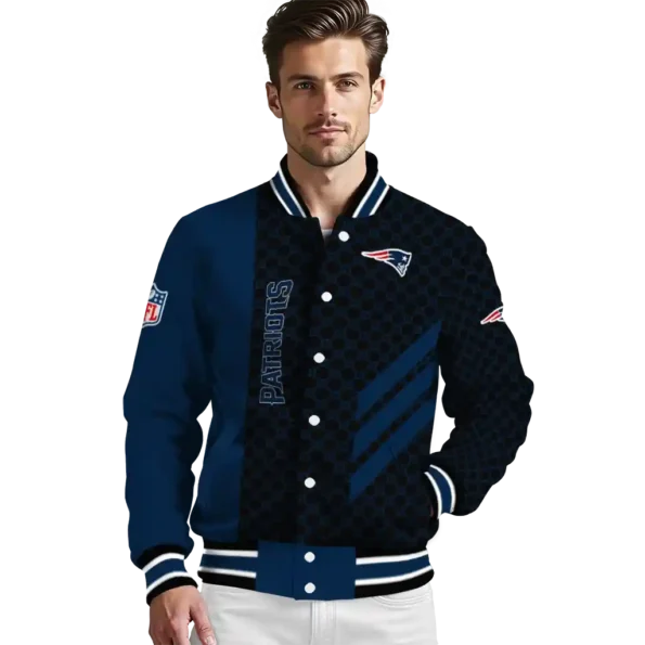 new england patriots triple side stripes blue black varsity jacket high quality