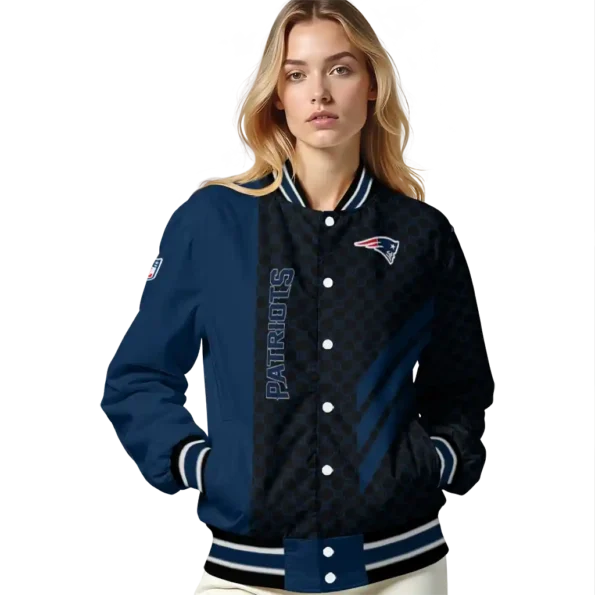 new england patriots triple side stripes blue black varsity jacket latest model
