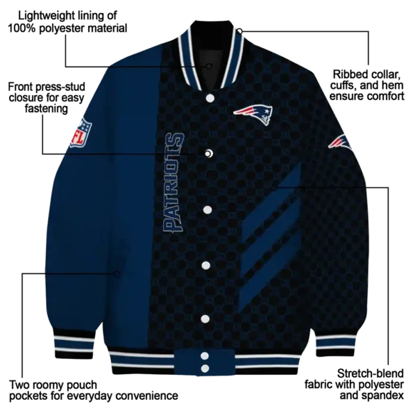 new england patriots triple side stripes blue black varsity jacket new arrival