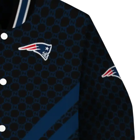 new england patriots triple side stripes blue black varsity jacket premium grade