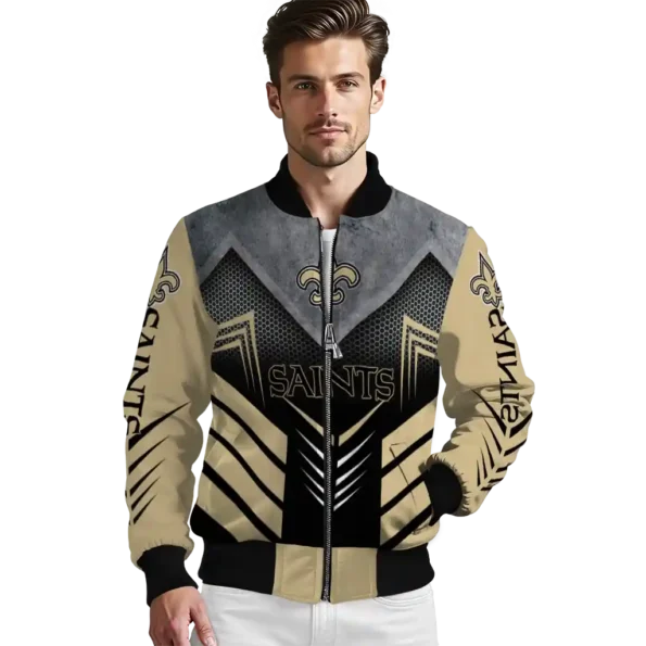 new orleans saints arrow layer gold black bomber jacket high quality