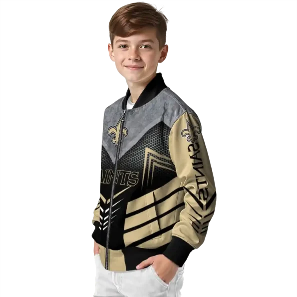 new orleans saints arrow layer gold black bomber jacket trendy
