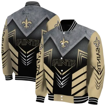 new orleans saints arrow layer gold black varsity jacket fashion forward