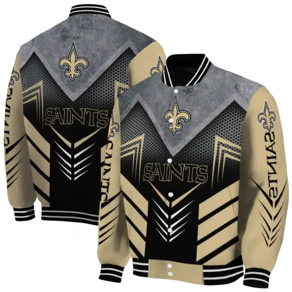 new orleans saints arrow layer gold black varsity jacket fashion forward