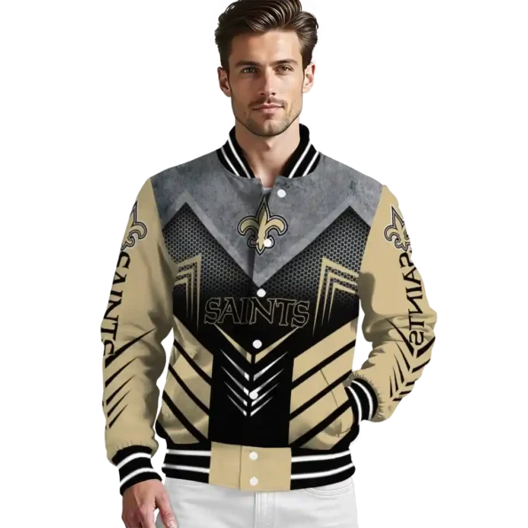 new orleans saints arrow layer gold black varsity jacket high quality