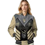 new orleans saints arrow layer gold black varsity jacket best selling