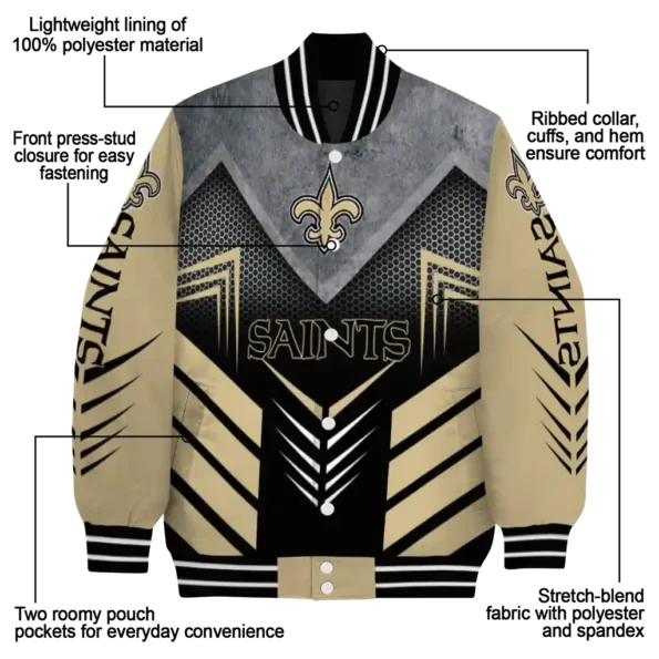 new orleans saints arrow layer gold black varsity jacket new arrival
