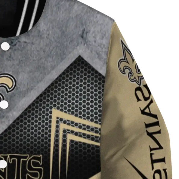 new orleans saints arrow layer gold black varsity jacket premium grade