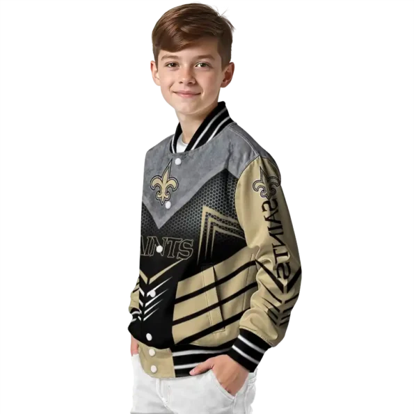 new orleans saints arrow layer gold black varsity jacket trendy