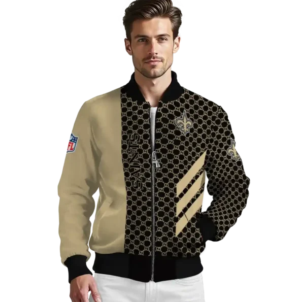 new orleans saints triple side stripes gold black bomber jacket high quality