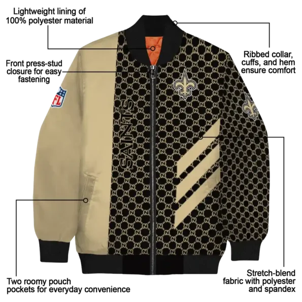 new orleans saints triple side stripes gold black bomber jacket new arrival