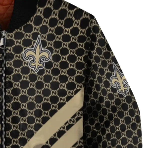 new orleans saints triple side stripes gold black bomber jacket premium grade