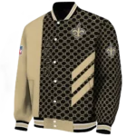 new orleans saints triple side stripes gold black varsity jacket best selling