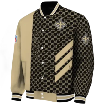 new orleans saints triple side stripes gold black varsity jacket best selling