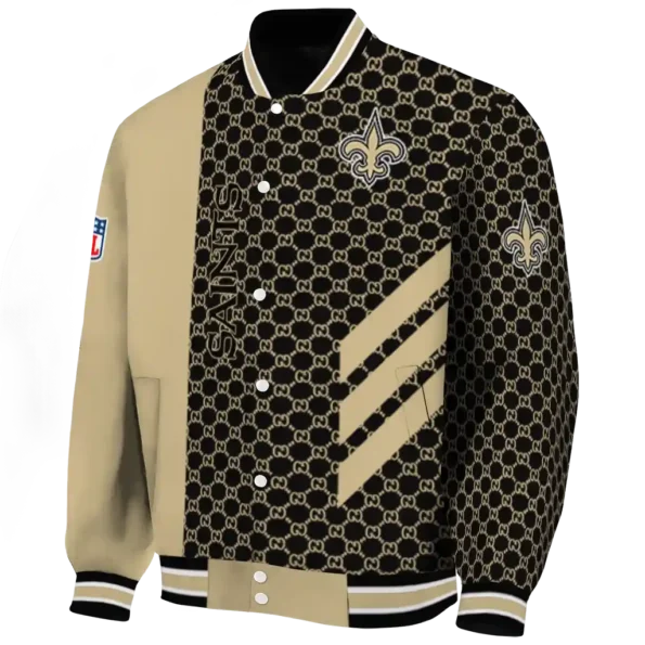 new orleans saints triple side stripes gold black varsity jacket best selling
