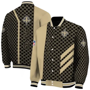 new orleans saints triple side stripes gold black varsity jacket fashion forward