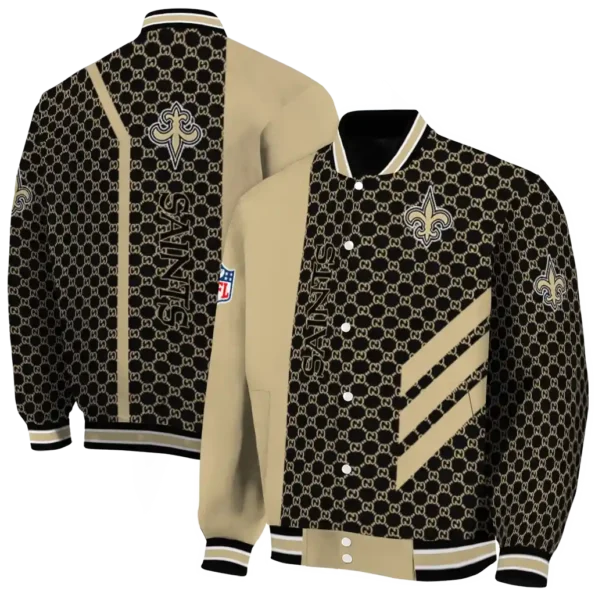 new orleans saints triple side stripes gold black varsity jacket fashion forward