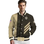 new orleans saints triple side stripes gold black varsity jacket best selling