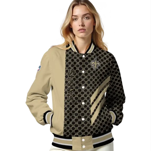 new orleans saints triple side stripes gold black varsity jacket latest model