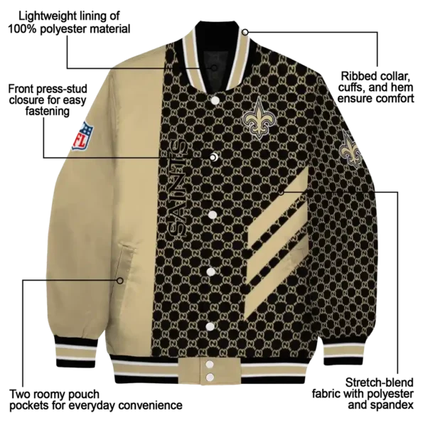 new orleans saints triple side stripes gold black varsity jacket new arrival