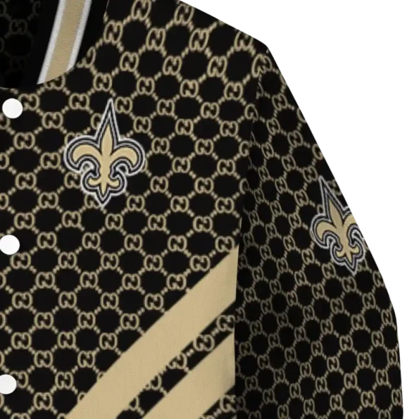 new orleans saints triple side stripes gold black varsity jacket premium grade