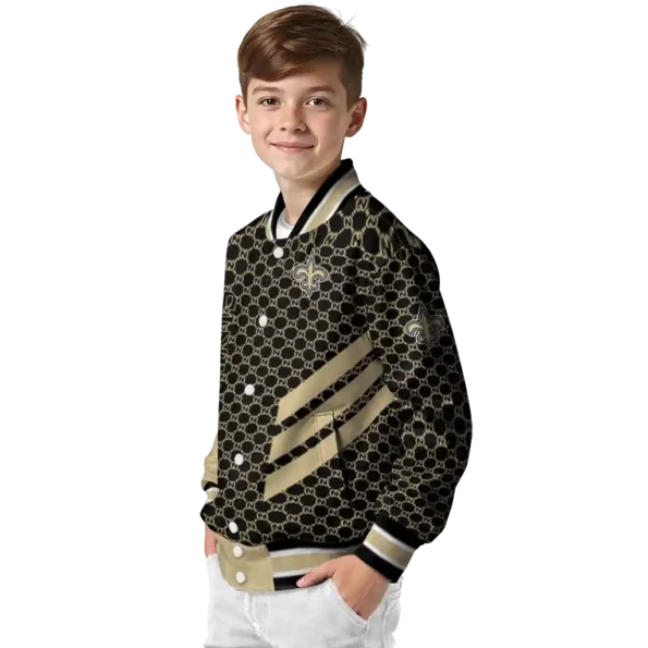 new orleans saints triple side stripes gold black varsity jacket trendy