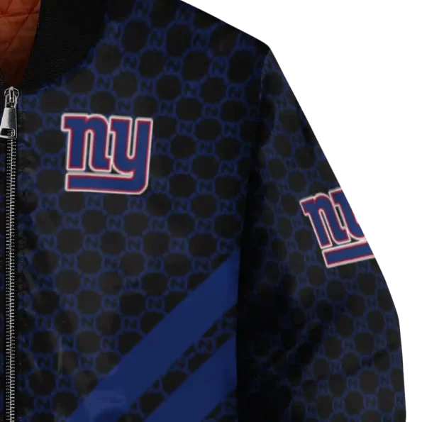 new york giants triple side stripes blue black bomber jacket premium grade