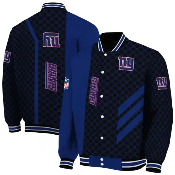 new york giants triple side stripes blue black varsity jacket fashion forward
