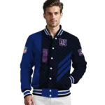 new york giants triple side stripes blue black varsity jacket best selling
