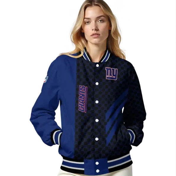 new york giants triple side stripes blue black varsity jacket latest model