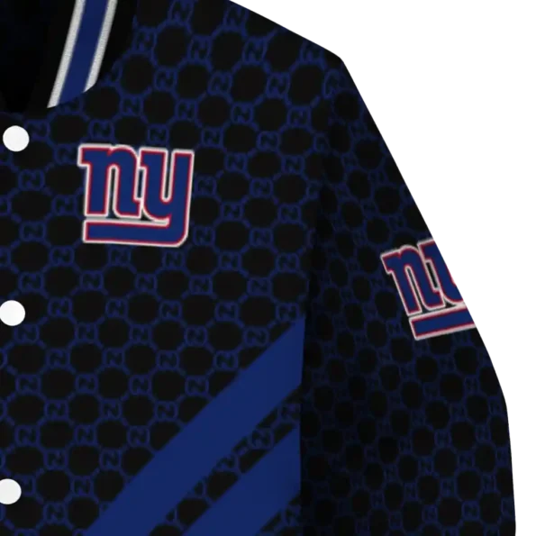 new york giants triple side stripes blue black varsity jacket premium grade