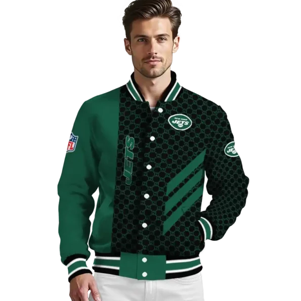 new york jets triple side stripes green black varsity jacket high quality