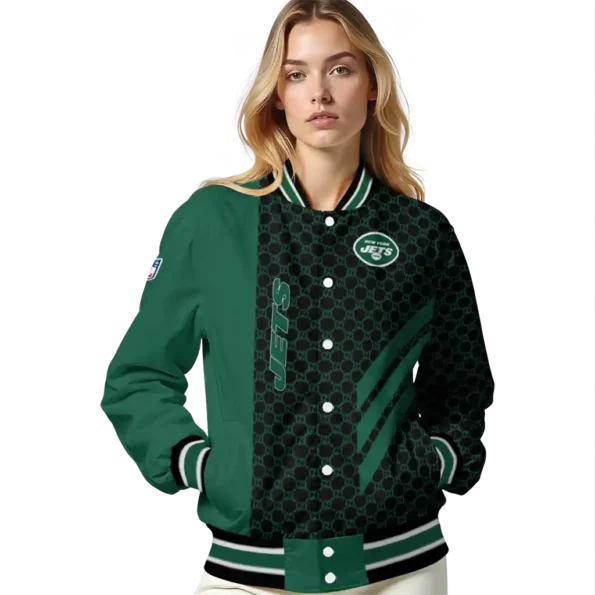new york jets triple side stripes green black varsity jacket latest model