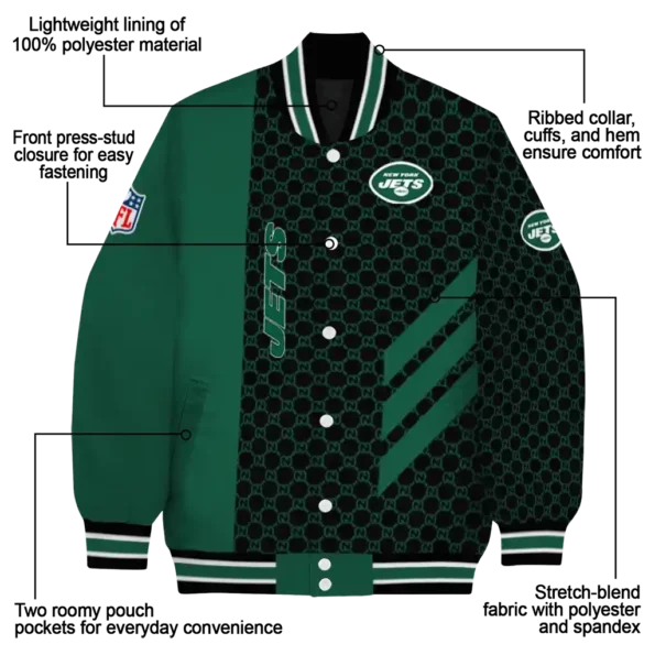new york jets triple side stripes green black varsity jacket new arrival