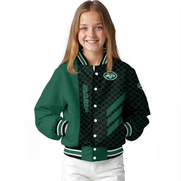 new york jets triple side stripes green black varsity jacket top rated