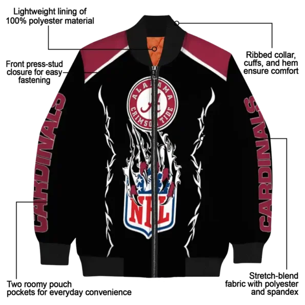 personalized arizona cardinals claw blood red black bomber jacket new arrival