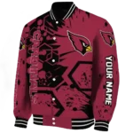 personalized arizona cardinals hexagon cluster red black varsity jacket best selling.webp