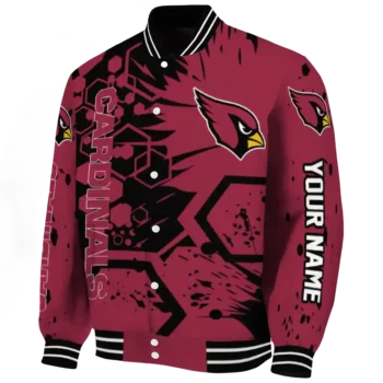 personalized arizona cardinals hexagon cluster red black varsity jacket best selling.webp