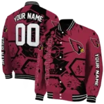personalized arizona cardinals hexagon cluster red black varsity jacket best selling.webp