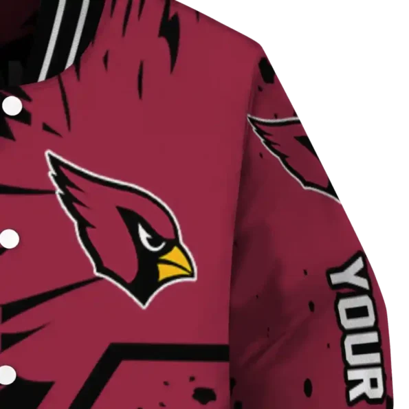 personalized arizona cardinals hexagon cluster red black varsity jacket premium grade.webp