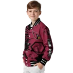 personalized arizona cardinals hexagon cluster red black varsity jacket best selling.webp